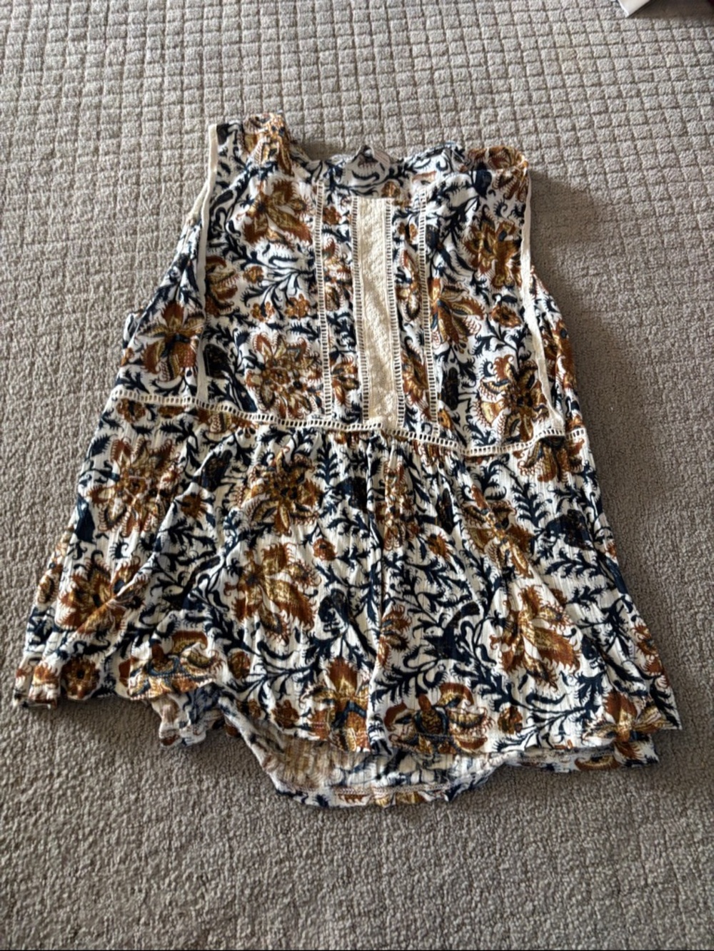 Lucky Brand Cream Tank Top with Mustard and Navy Floral Print